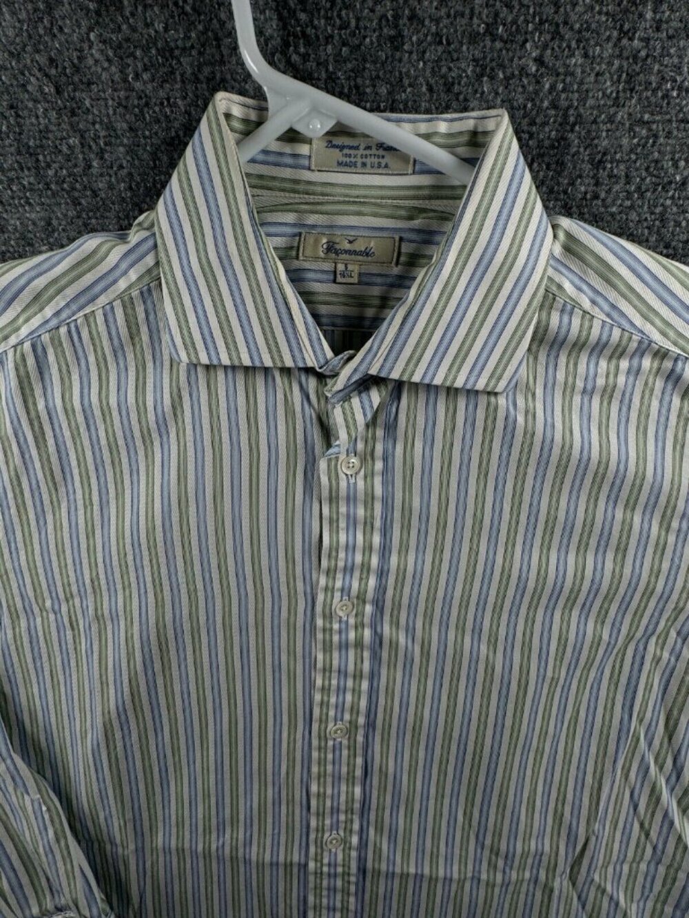 Faconnable Green Blue Striped Long Sleeve Button Up Size 5 (16.5) Large USA